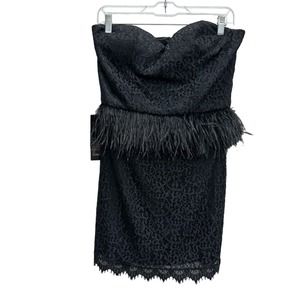 NWT Bebe Black Lace Feather Waistband Sweetheart strapless Cocktail Party Dress